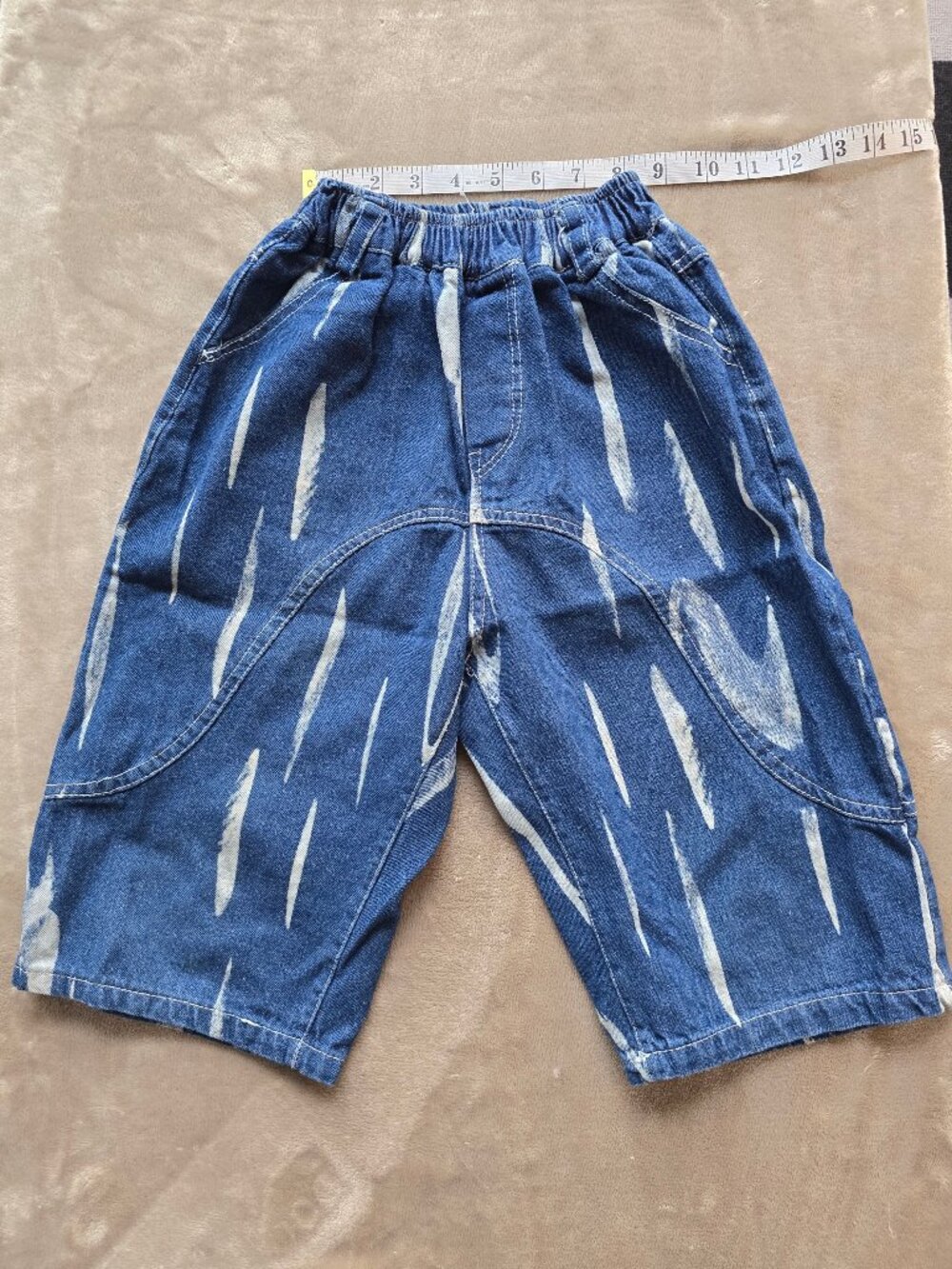 Kids Baggy Denim Shorts - Brushstroke Print - Size 130 (Kids 7/8) - 100% Cotton